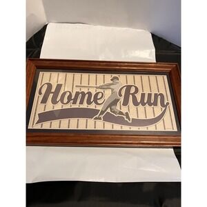 Hanging Home Run Baseball Art Picture w/ Wall Hook Pinstripe Back Wood Frame